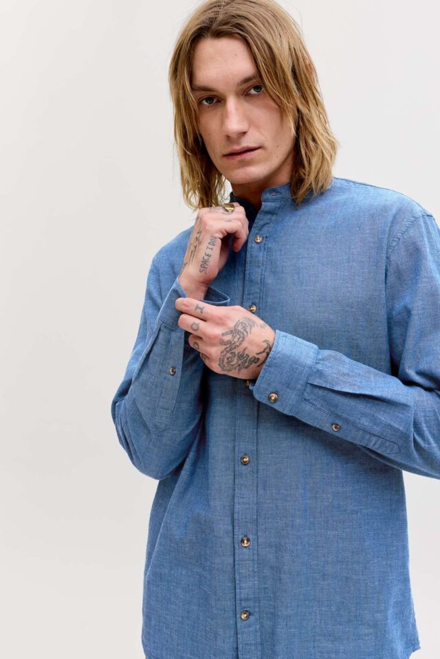 JJESUMMER LINEN BLEND BAND SHIRT L/S SN