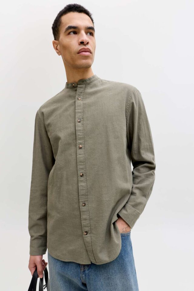JJESUMMER LINEN BLEND BAND SHIRT L/S SN