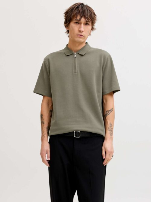JPRBLAETHAN SS ZIP POLO SN Smokey Olive